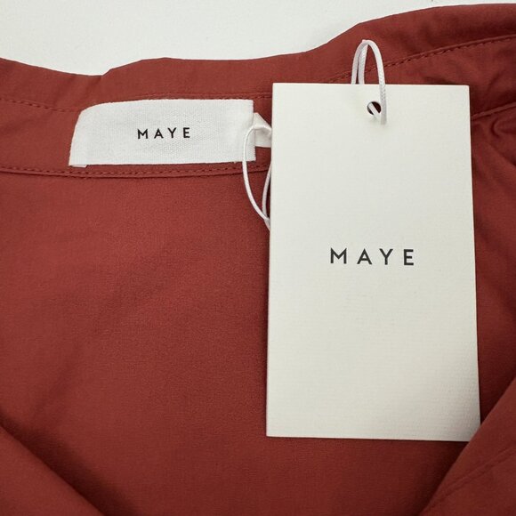 NWT MAYE Harper Shirtdress Size L Cinnamon Midi Cotton Poplin Cap Sleeve Pockets - Picture 10 of 15